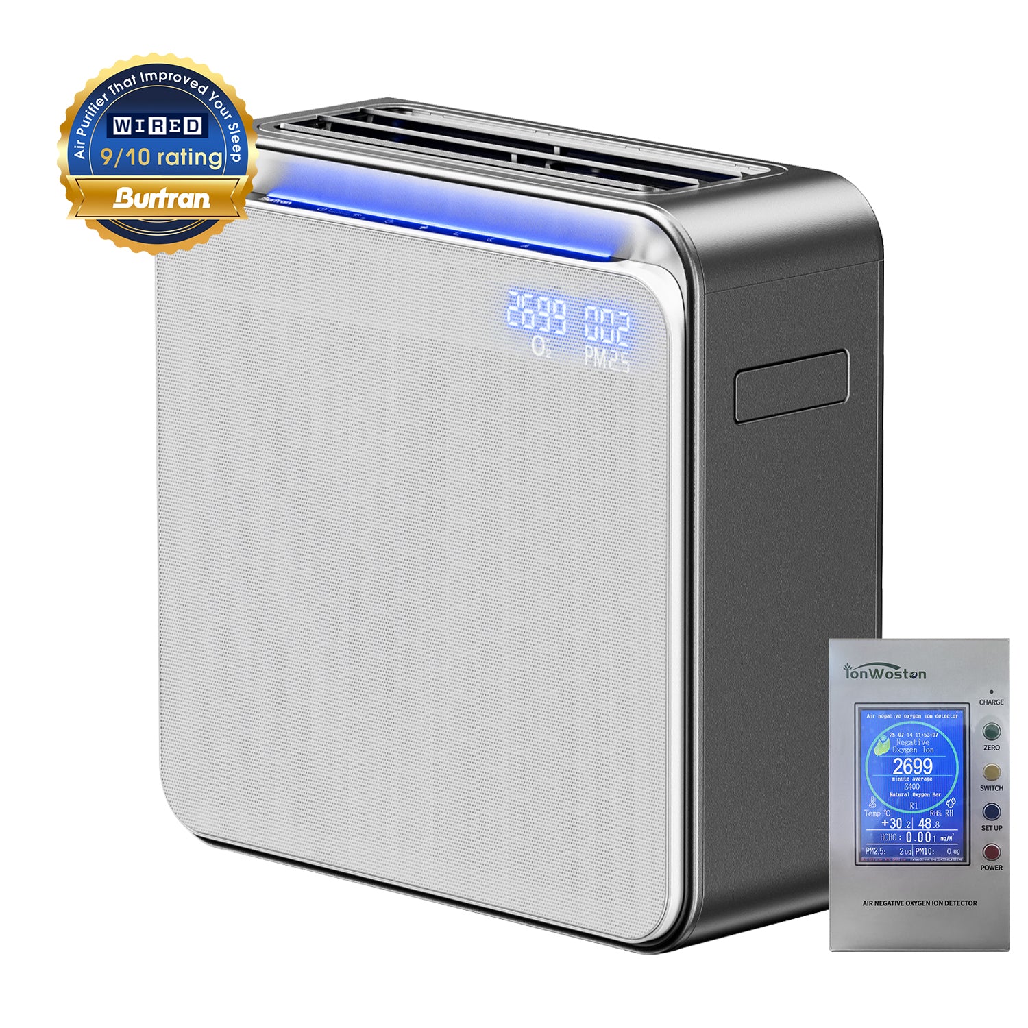 Burtran Nano-Oxy™ HEPA 14 Air Purifier for Home, up to 1,360 ft²/h, with air quality display, balanced 5-stage PM2.5 and TVOC filtration, eliminates 99.995% micro pollutants, Wi-Fi, 120V AC