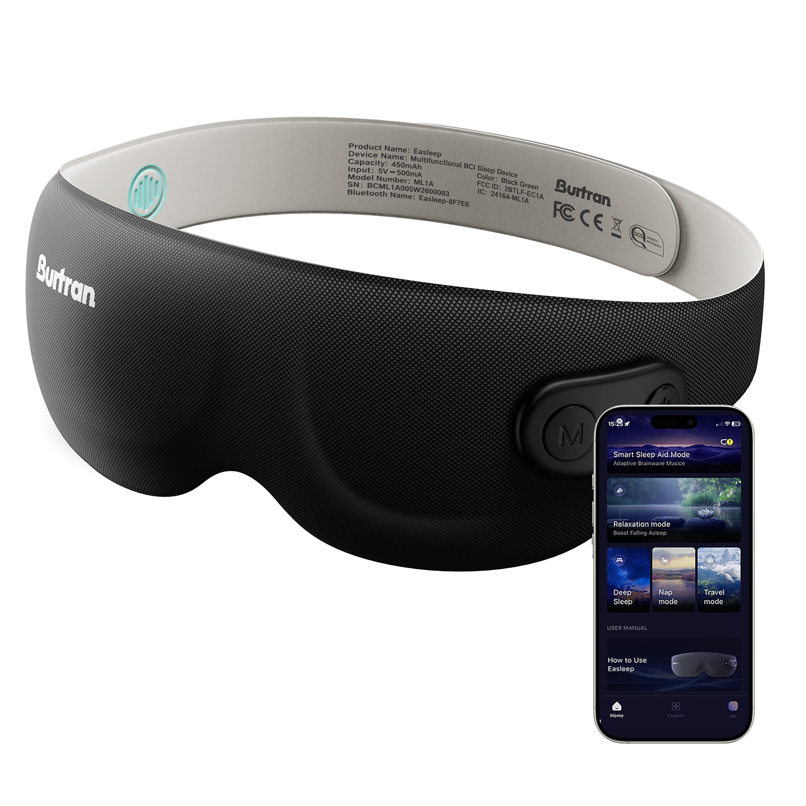 BURTRAN Recharge Mask-AI Sleep Mask with Bluetooth Headphones, Smart Heated Eye Mask