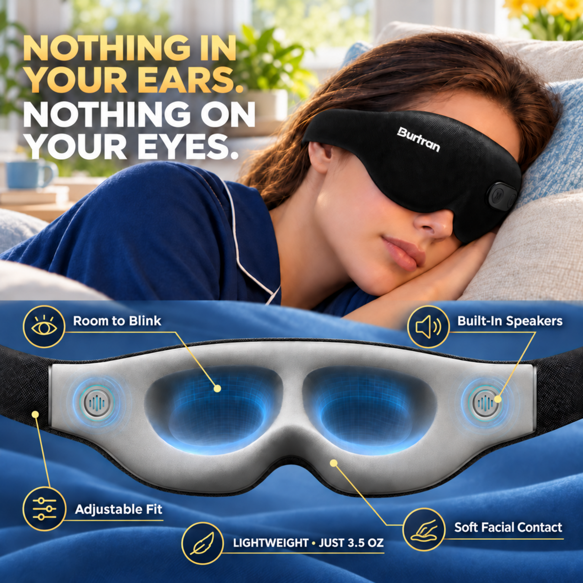 BURTRAN Recharge Mask-AI Sleep Mask with Bluetooth Headphones, Smart Heated Eye Mask，Pilot Production Run
