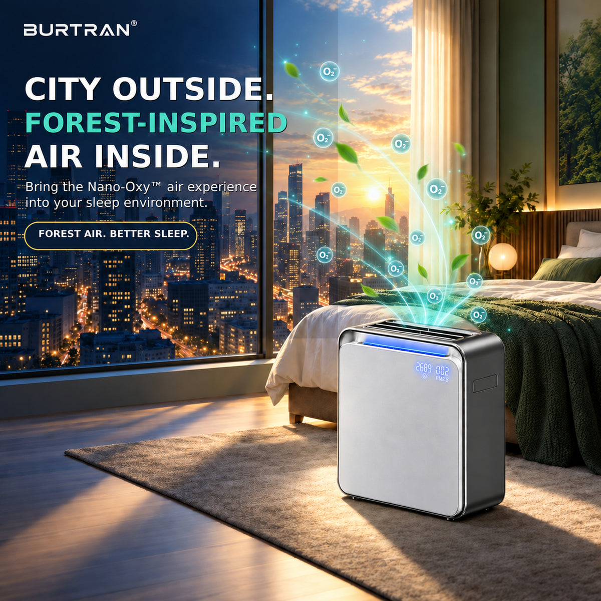 BURTRAN A31 H14 HEPA Air Purifier for Home Large Room Bedroom up to 1360ft²,Ultra-Quiet Sleep Modes, Nano-Oxy Negative Ions,PM2.5 & TVOC Smart Monitor, 5-Stage Filtration,WiFi,Sleep Support