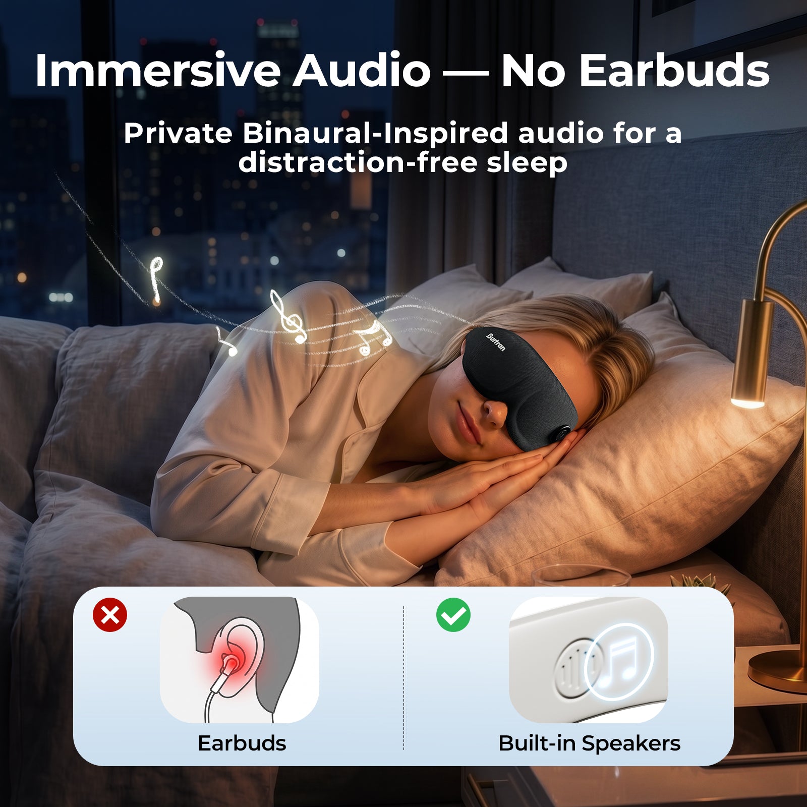 BURTRAN AI Sleep Mask with Bluetooth Headphones, Smart Heated Eye Mask