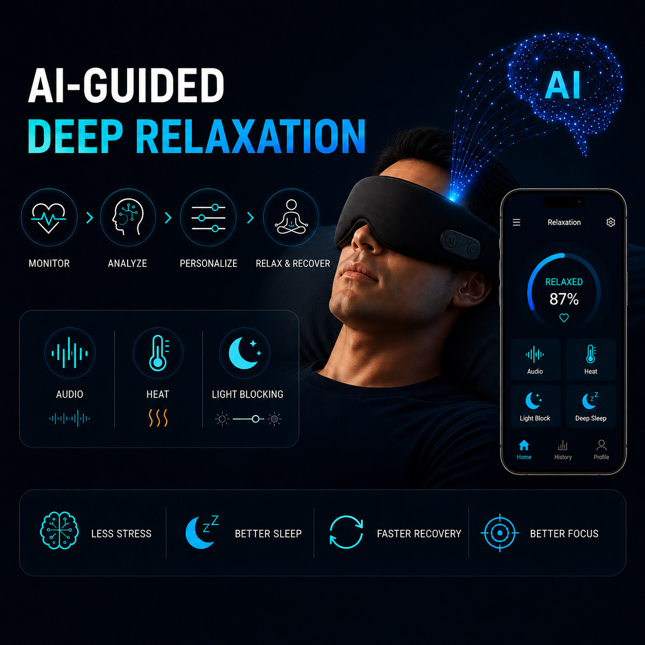BURTRAN Recharge Mask-AI Sleep Mask with Bluetooth Headphones, Smart Heated Eye Mask