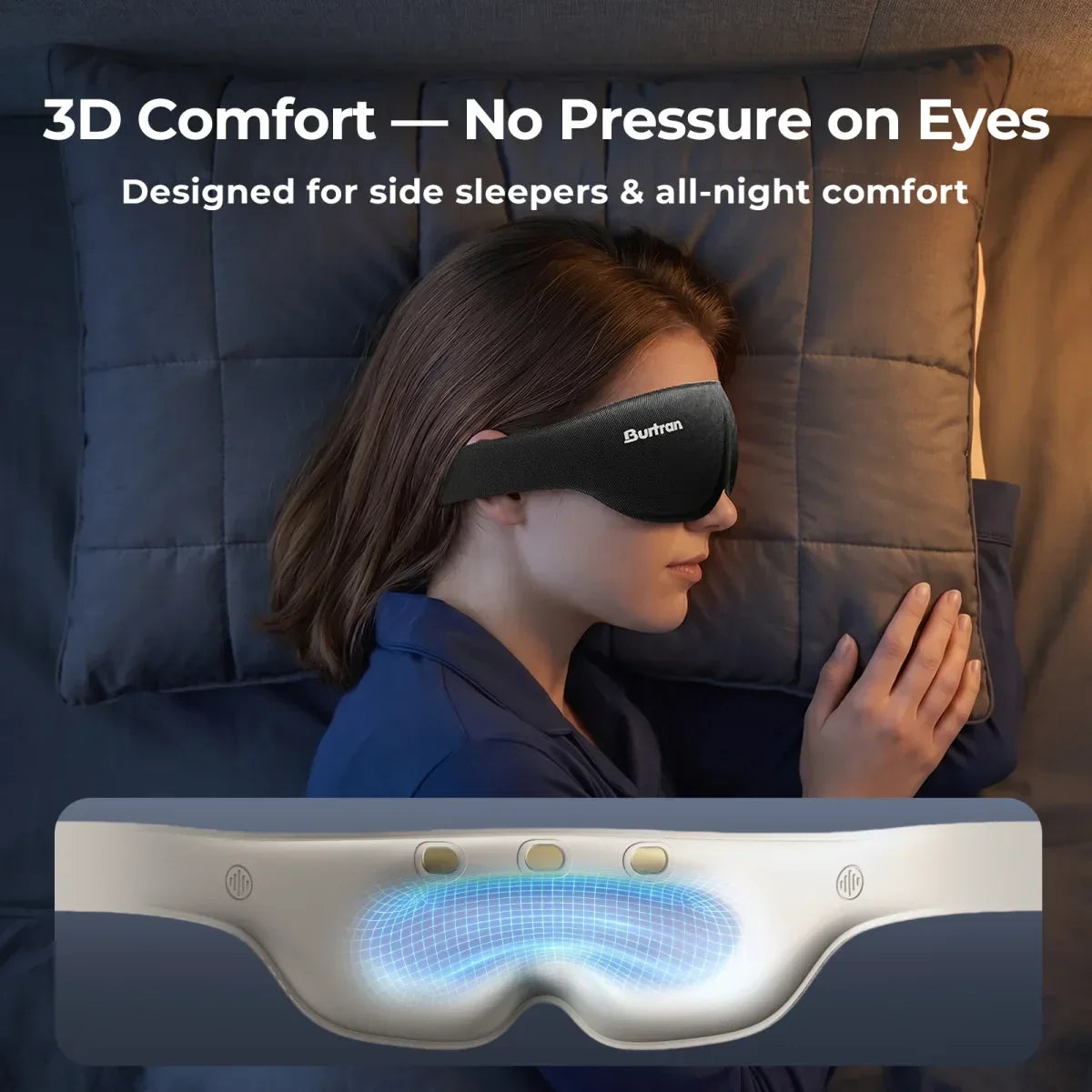 3D contoured comfort with no pressure on eyes